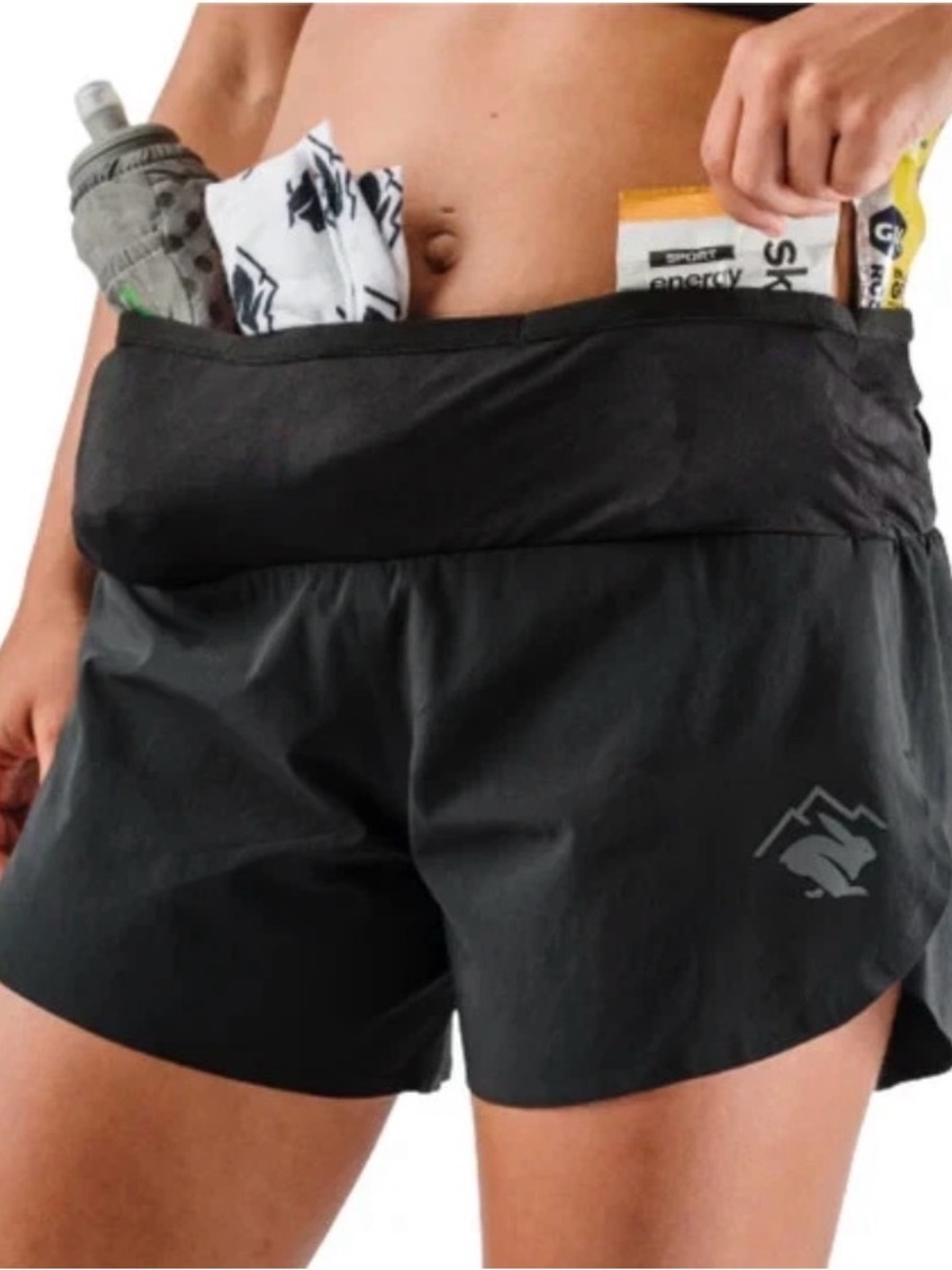 Rabbit Women’s Black Leggy Smashems 5” Inseam Running Shorts Large Waist Pockets